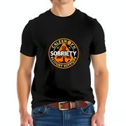 Men's Cotton Short Sleeve T-Shirt with Orange Circular \u0026 Allegorical Design 'CALEEN OFH SOBRIETY VICTORY SUPPORT'